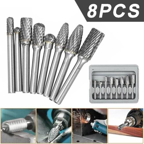 8pcs 1/4'' Shank Tungsten Carbide Burrs Set Die Grinder Rotary Burrs Heads Bits For Finishing Metal Molds Processing Accessories