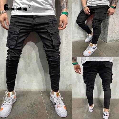 Garmenting Plus Size Mens Jeans Demin Pants 2021 Spring Autumn New Fashion Hip Hop Trouser Men Casual Multi-pockets Skinny Pant