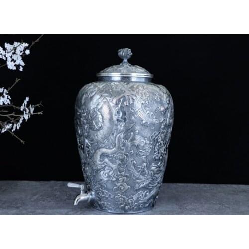 Silver pot 999 sterling silver handmade tea set Japanese retro teapot kettle home tea ceremony Kungfu tea set 20000ml