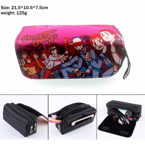 Stranger Things Student Pencil Case Women Canvas Travel Portable Cosmetic Bag Boys Girls Zip Penbag Cartoon Makeupbag Stationery