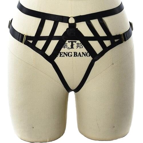 Black Punk Body Cage Goth Rave Wear Sexy Lingerie Women Hollow G-String Black Pantie Adjustable Bandage Body Harness Belt