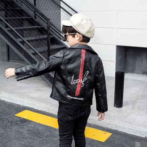Childrens Faux Leather Jacket 2020 New Korean Lapel Boys Girls Leather Coat Kids Fashion Zipper Overcoat