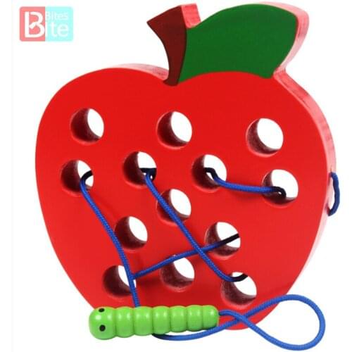 Montessori Kids Educational Toys Fun Wooden Toys Worm eat Fruit Apple Pear Funny Wooden Puzzle Toys for Children Gifts 2021 New