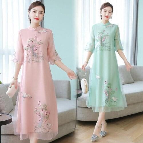 Hot sale Chinese national style embroidery elegant beautiful ladies dress YF352