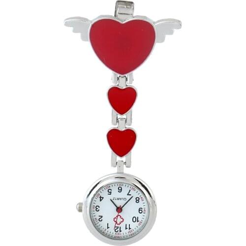 Gnova Platinum Metal Nurse Watch Angel Wings Heart Charm Women Medical Brooch Watch White Cross Analog Quartz Clock A858
