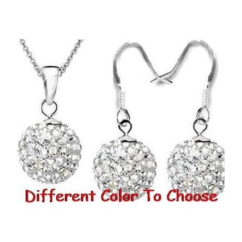Hrh3g rhinestone multicolor disco bead pave 16inch Silver Plated snake chain Crystal crystal set earrings Necklace