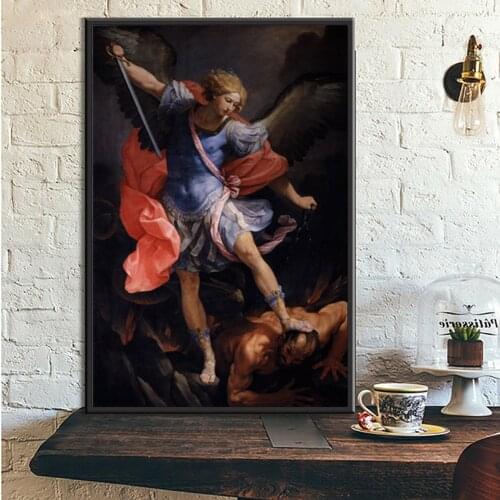 Guido Reni Artist Canvas Painting The Archangel Michael Defeating Satan Wall Art Decoration Painting for Living Room