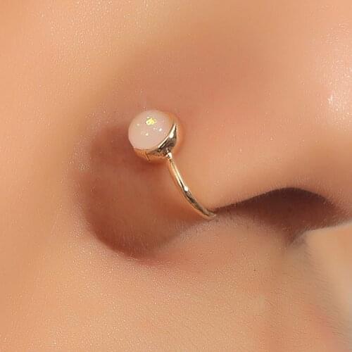 1Pcs Fake Piercing Nose Ring Punk Metal Copper Opal Nose Ring Clip Cuff Also Can Be Ear Clip Cuff Body Jewelry