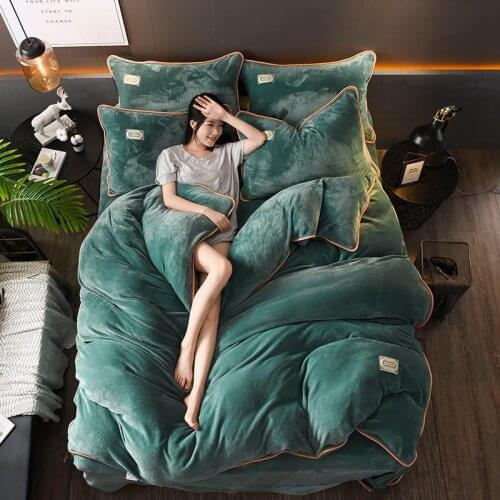 Golden Mink Velvet Extra Thick Hemming 4 Piece Bedding Set Quilt Cover Sheet Pillowcase Home Textile Comfortable Healthy Fabric