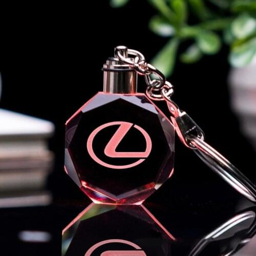 Couples creative gift pendant long chain with light glass keyring for Lexus logo metal car keychain auto Accessories key ring