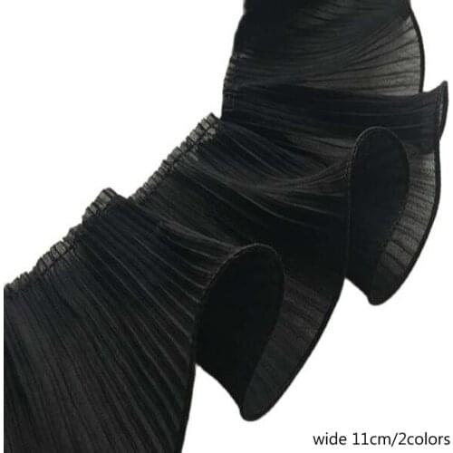 11cm Wide HOT Cotton Embroidered White black flower lace fabric dubai sewing DIY trim Ruffle applique Ribbon collar dress decor