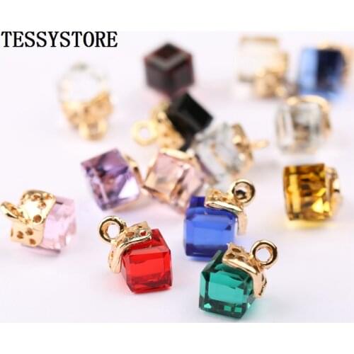 10pcs Cube Crystal Beads Faceted Cutting Square Shape Glass Loose Beads for Jewelry Making earring Pendant Accessories