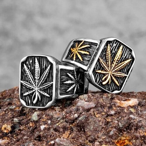 Hemp Leaves Stainless Steel Mens Rings Punk Hip Hop Unique Trendy for Male Boyfriend Biker Jewelry Creativity Gift Wholesale