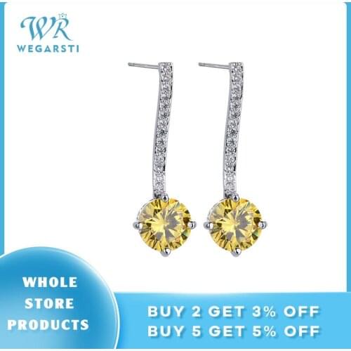 WEGARSTI Fashion Round Topaz Drop Earrings For Women Wedding Party Jewelry 925 Silver Earrings Wholesale