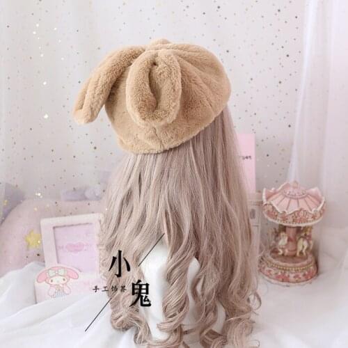 Japanese-style SOFT Girl Sweet Cute Fluffy Rabbit Er Duo Mao Autumn And Winter Brushed And Thick Lop Students Warm Hat