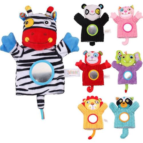 Soft Baby Infant Plush Lovely Animal Hand Puppet Toy Rattle Bell Funny Mirror Appeasing Friends Parent Interactive Game Toy