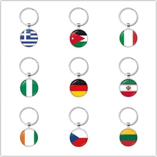 National Flag Glass Cabochon Keychain Greece,Jordan,Italy,Nigeria,Germany,Iran,Czech Republic,Lithuania Key Ring Key Holder Gift