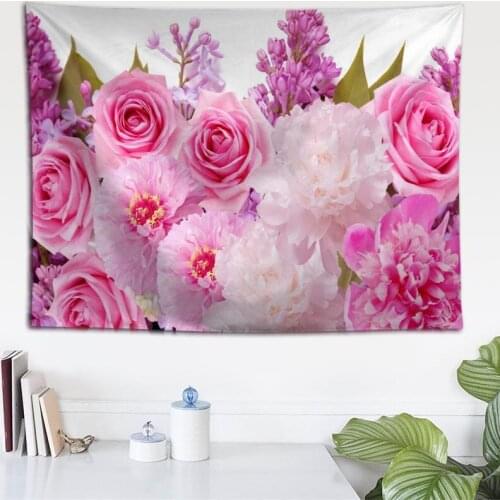 Custom Red Flowers Rose Wall Cloth Hanging Tapestry Wedding Party Gift Bedspread Beach Towel Yoga Picnic Mat 140X200cm