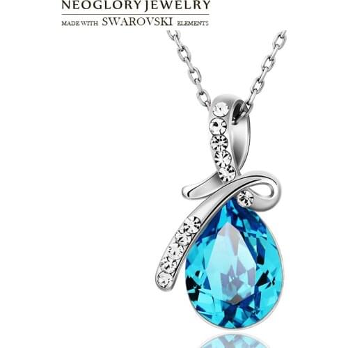Neoglory Austria Crystal & Czech Rhinestone Charm Pendant Long Necklace For Lady Water Drop Shaped Elegant Classic Jewelry Gift