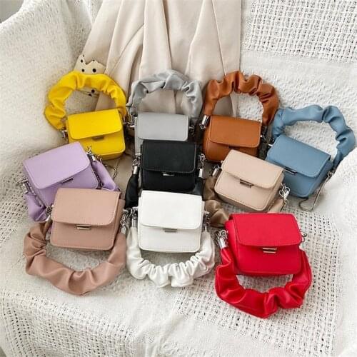 2020 Latest design fashion pu leather shoulder crossbody purse wrinkle handle mini bags handbag with chain