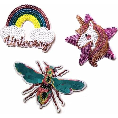 New Rainbow Bee Sequin Turning Piece Embroidered Patch Flip High Sequins Clothing Accessories Patch Shoes and Hats Accessories