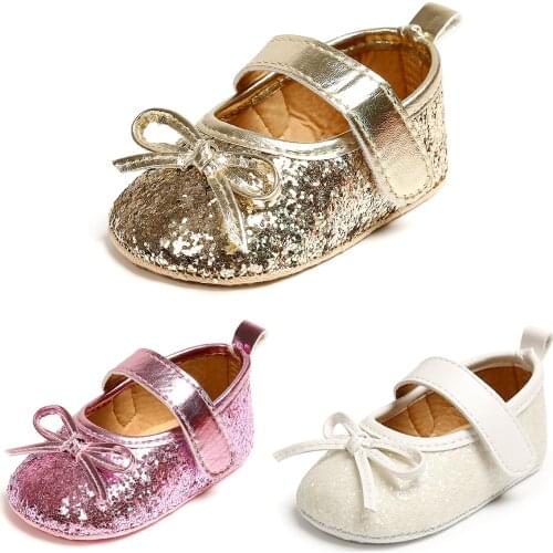 Newborn Baby Shoes Sequins Baby Girls Summer Princess Shoes Newborn First Walkers PU Leather Soft Sole Crib Shoe