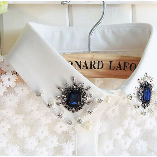Fake Collar woman Shirt Diamond Detachable Collar Lace Spring Dickey Apparel Faux col Diamond Half Tan Top FemaleBlusa