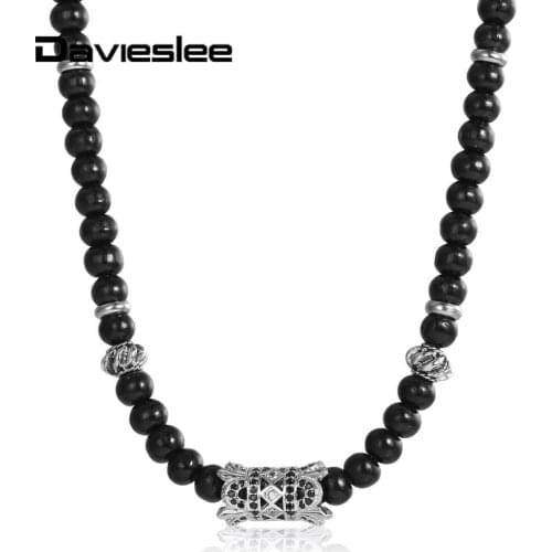 2019 New Fashion Black Wood Bead Necklace for Men Women CZ Zirconia Crown Pendant Charm Adjustable Necklace Jewelry Gift DDN116