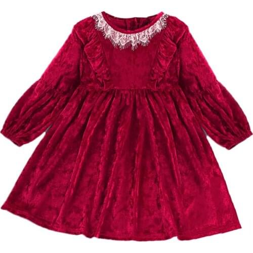 Baby Girls Dress For New Years Children Long Sleeve Velvet Princess Dress Kids Christmas Clothes Red Little Girls Dress 1 2 3-8T