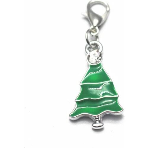 20pcs/lot Crystal Christmas Tree Dangle Charms Lobster Clasp Hanging Charm For Pendant Necklace Floating Charms Jewelry