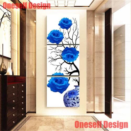 Top popular 5d diamond embroidery sale blue flower diamond painting full set beaded embroidery decoration home wall sticker
