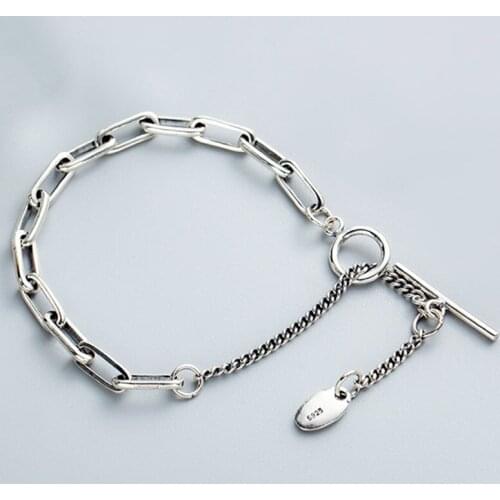 Retro Oval Bracelet with Silver Plated Stitching Chain Ot CLASP BRACELET Is Suitable for Womens Hip Hop Party Jewelry
