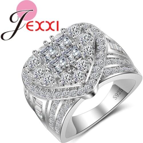 Luxury Love Heart Design Finger Rings paved Micro Cubic Zircon Sterling Silver 925 Jewelry for Women Girls Gift