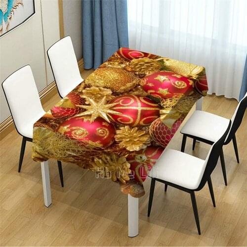 Christmas Tree Decorated With Golden Rose Design Rectangle Tablecloth For Dinner Table Decor