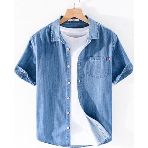 2020 New arrival summer 100% cotton denim shirts men brand short sleeve shirt for men casual fashion shirt mens camsieta camisa
