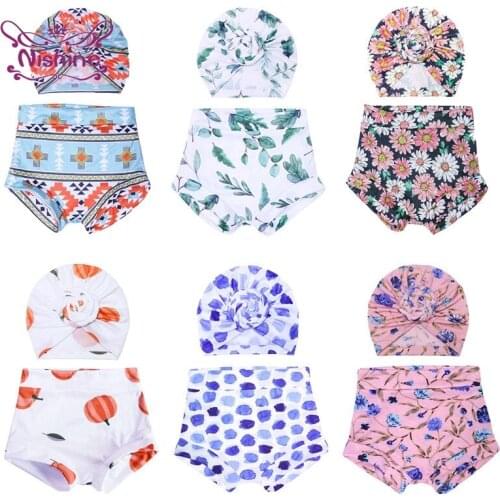 Cute Flowers Pattern Infant Hat and PP Pant Set Fashion Cartoon Print Baby Cap Comfortable Breathable Kids Shorts Birthday Gifts