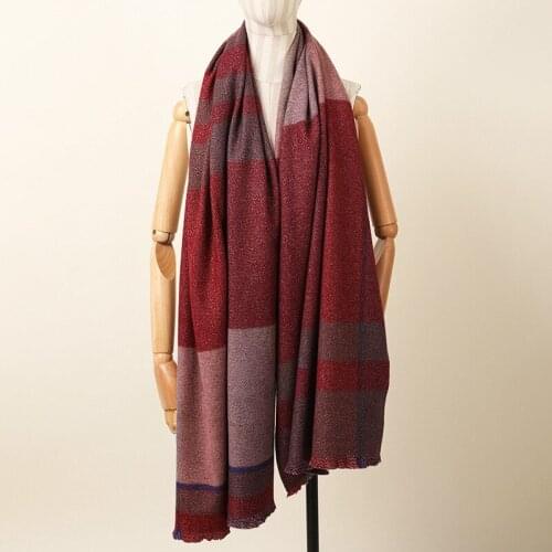 Silk cashmere wool blend woven women fashion thick scarf shawl patchwork color plaid 70x195cm 330g