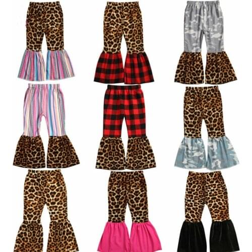 Infant Kids Baby Girl Pants Leopard Plaids Striped Patchwork Flares Leggings High Waist Pants Trousers Bebe Outfit 1-6Y