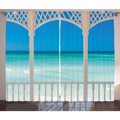 Beach Theme Curtains Coastal Theme Maldives Tropic Ocean Cuban Shoreline Photo Living Room Bedroom Window Drapes Sky Blue