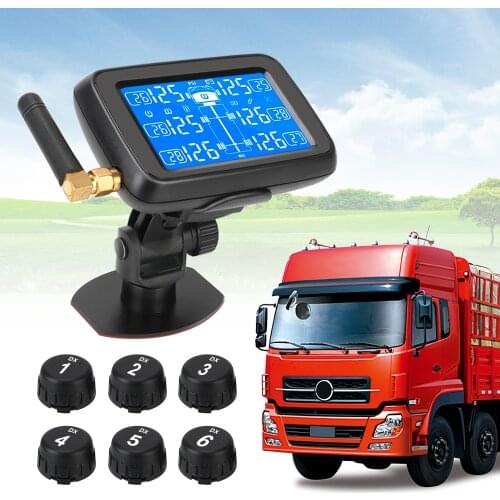TPMS with 6 External Sensors Car Wireless Tire Pressure Monitoring System Digital LCD Display Replaceable Battery Auto Truck BUS