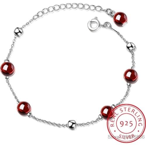 Temperament Simple Korean Style Round Garnet Bracelet for Women Sterling Silver 925 Jewelry Office Lady Weddings