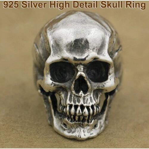 Thick and Heavy 925 Sterling Silver High Detail Skull Ring Cool Knights Individuality Punk Retro Fashion Ring TA50 US Size 7~15