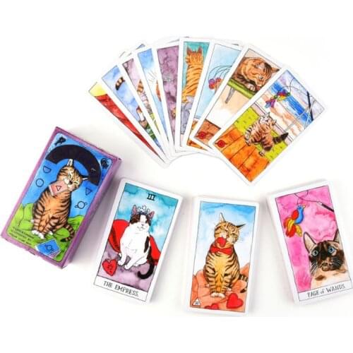 Full English Cat Tarots 78 Cards Deck and Guidebook Read Fate Family Party Board Game Oracle Playing Cards