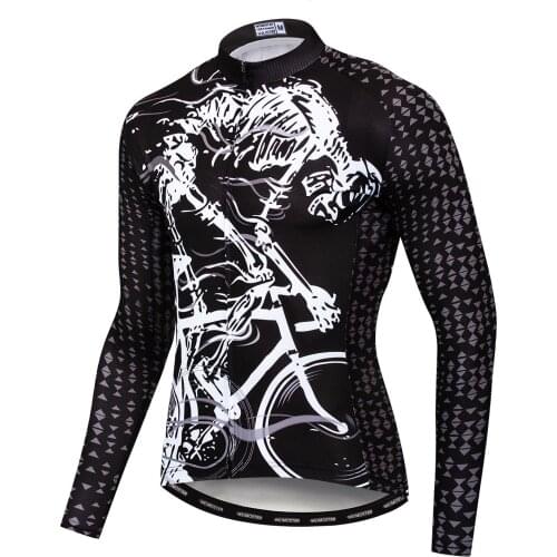 Weimostar 100% Polyester men Long Sleeve Cycling Jersey Autumn Mountain Bicycle Clothing Skull Printing MTB Bike Jersey Jacket