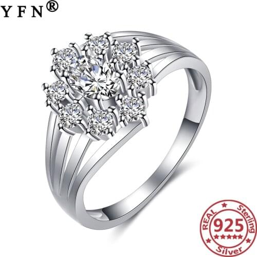 YFN Cubic Zircon 925 Sterling Silver Rings For Women Luxry Jewelry For Trendy Jewelry Gift Moms Gift Women Silver Wedding Rings