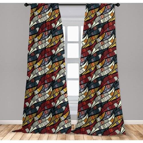 African Curtains Diagonal Abstract Leaves with Circles Chevrons Lines Traditional Window Treatments for Living Room Bedroom