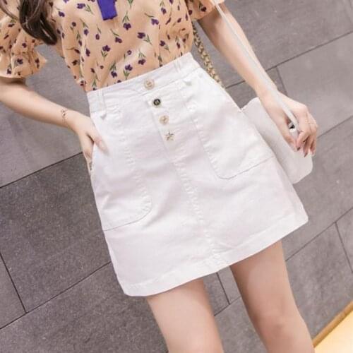 2020 New Summer Women Chic Solid A-Line High Waist Denim Skirts Ladies Above Knee Personality Button Streetwear Jeans Skirt Z123
