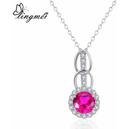 Lingmei Exquisite Fancy Women Fashion Cluster Jewelry Round Cut Red & White & Rainbow Zirconia Silver Color Pendant