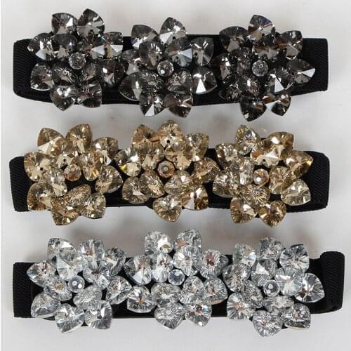 Rhinestones Flowers Belts Ladies Handmade Korean Fashion Shiny High Quality 65*2.5cm Dress Accessories Elastic Fine Waistband