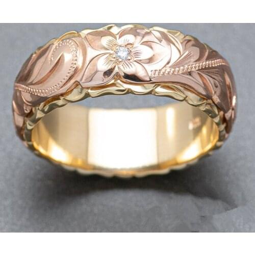 Elegant Craved Flower Pattern Women Band Ring Fashion Delicate Carving Rose Two Color Ladies Wedding Engagement Ring Jewelry